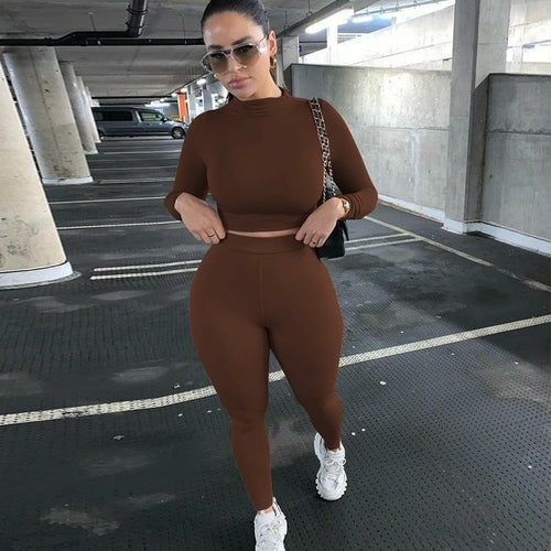 Two Pieces Sports Suit Female Solid Running Sets 