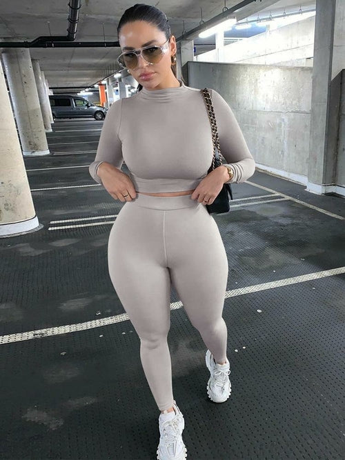 Two Pieces Sports Suit Female Solid Running Sets 