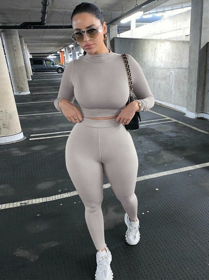 Two Pieces Sports Suit Female Solid Running Sets 