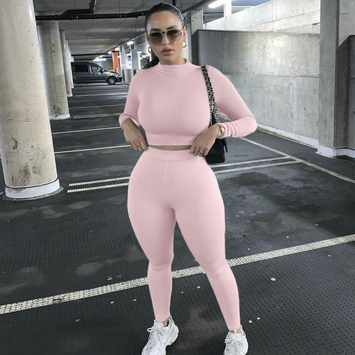Two Pieces Sports Suit Female Solid Running Sets 