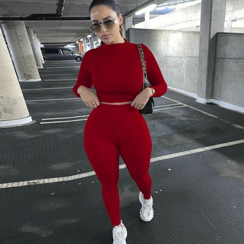 Two Pieces Sports Suit Female Solid Running Sets 