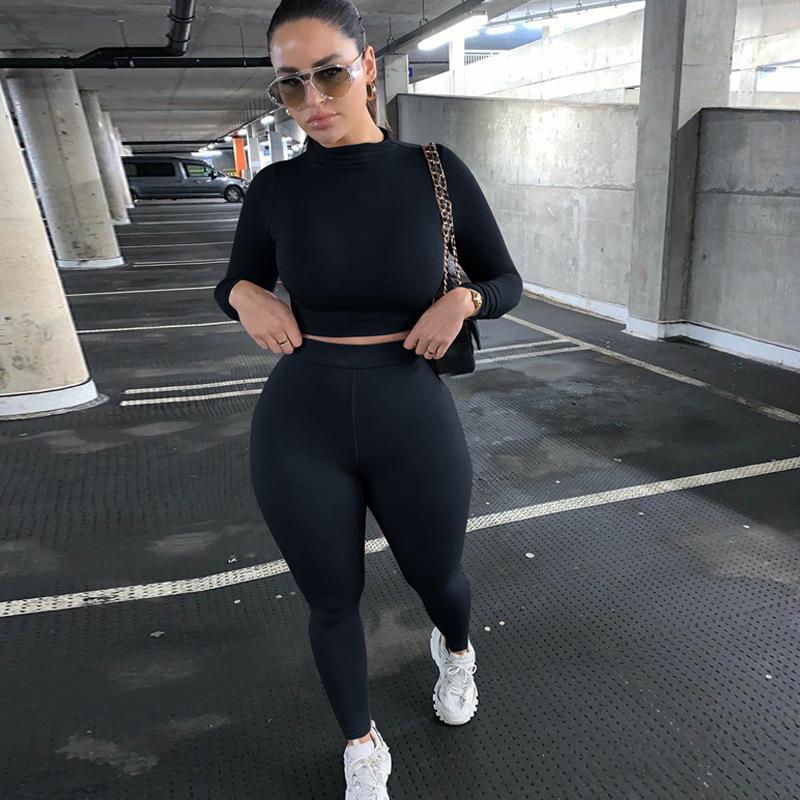 Two Pieces Sports Suit Female Solid Running Sets 
