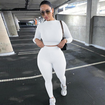 Two Pieces Sports Suit Female Solid Running Sets 