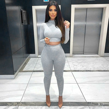 Two Pieces Sports Suit Female Solid Running Sets 