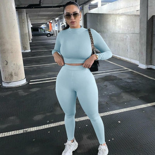 Two Pieces Sports Suit Female Solid Running Sets 