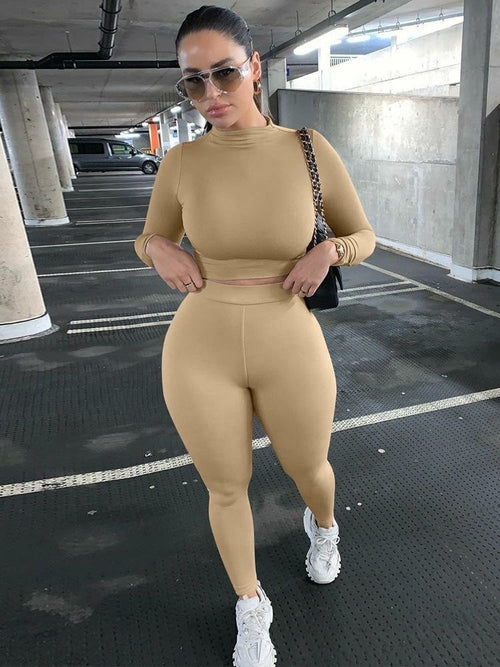 Two Pieces Sports Suit Female Solid Running Sets 