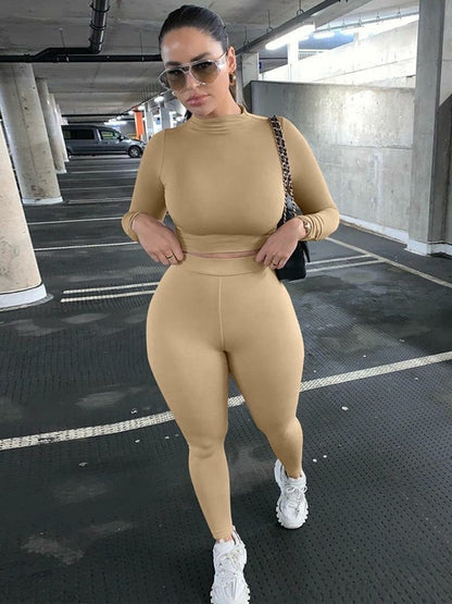 Two Pieces Sports Suit Female Solid Running Sets 
