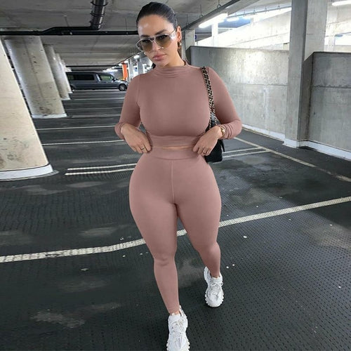 Two Pieces Sports Suit Female Solid Running Sets 