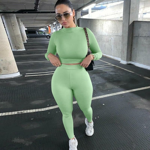 Two Pieces Sports Suit Female Solid Running Sets 