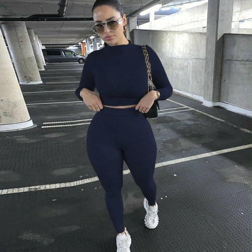 Two Pieces Sports Suit Female Solid Running Sets 