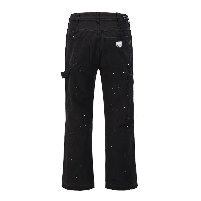 Men's Hand-splashed Ink Graffiti Stitching  Denim Pants