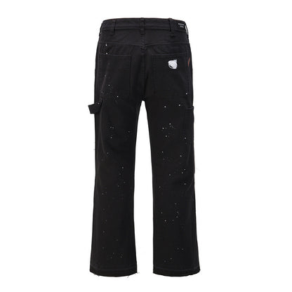Men's Hand-splashed Ink Graffiti Stitching  Denim Pants