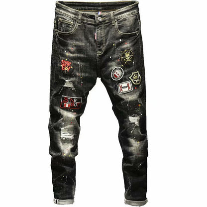 Men's Casual Embroidered Jeans