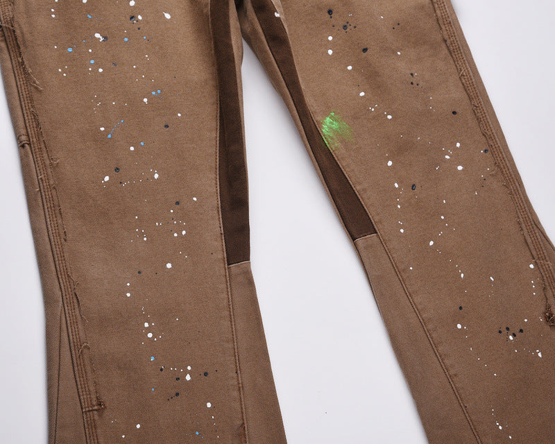 Men's Hand-splashed Ink Graffiti Stitching  Denim Pants