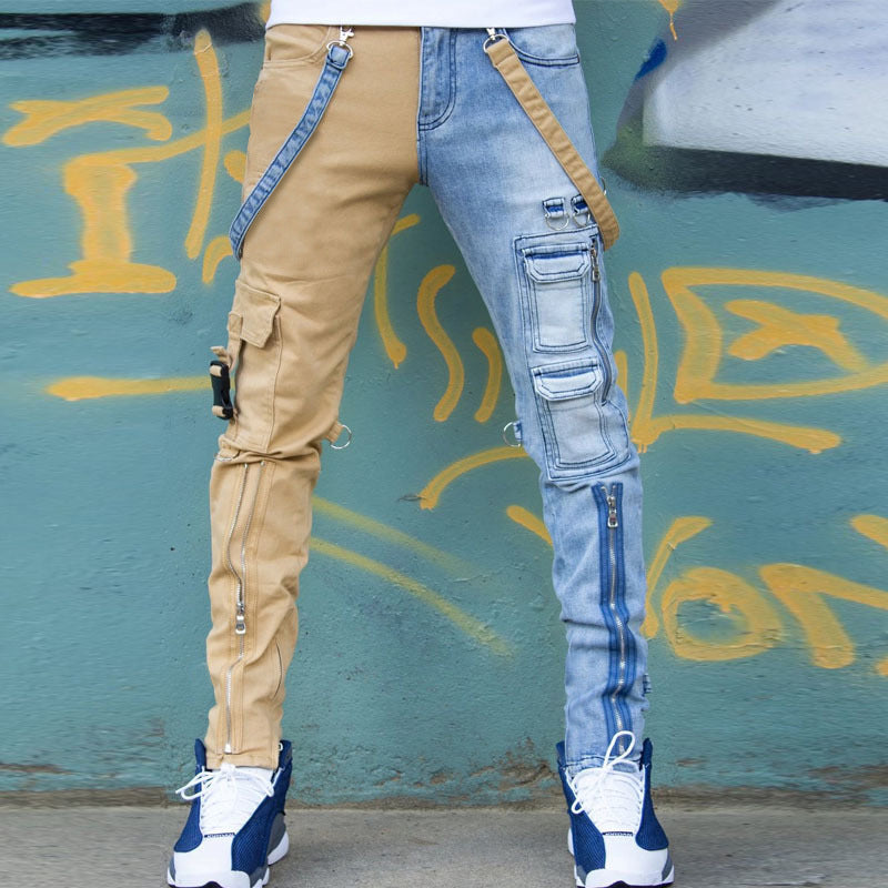 Color Block Wash Slim Straight-leg Pants