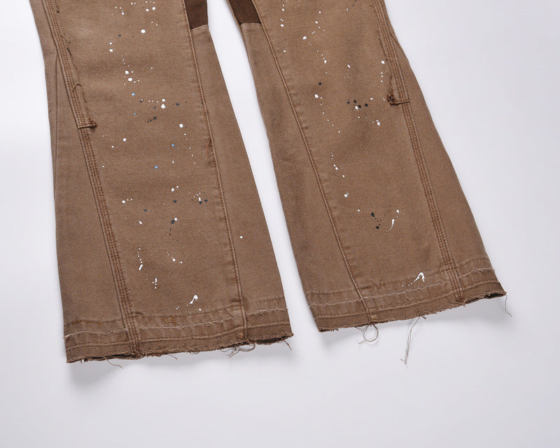 Men's Hand-splashed Ink Graffiti Stitching  Denim Pants