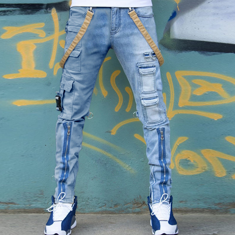 Color Block Wash Slim Straight-leg Pants