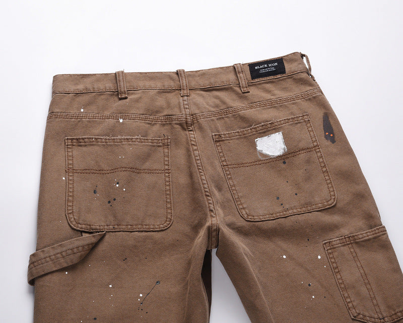 Men's Hand-splashed Ink Graffiti Stitching  Denim Pants