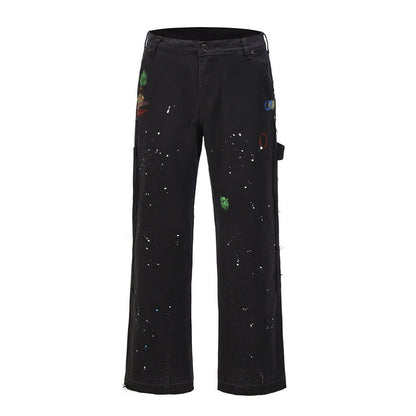 Men's Hand-splashed Ink Graffiti Stitching  Denim Pants