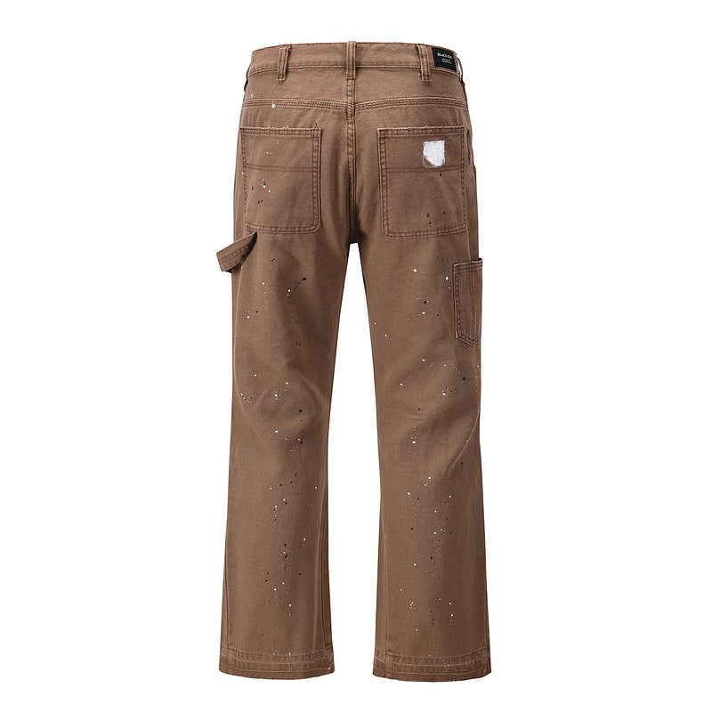 Men's Hand-splashed Ink Graffiti Stitching  Denim Pants